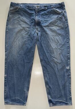 Carhartt Mens 54x32 Blue Denim Jeans Relaxed Fit B17 DST Medium Wash Straight